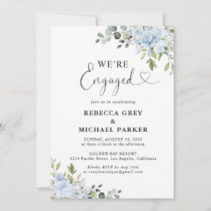 Dusty Blue Floral Eucalyptus Engagement Party Invitation