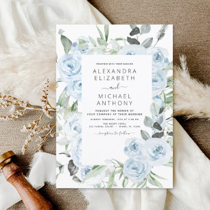 Dusty Blue Floral Eucalyptus Greenery Wedding Invi Invitation