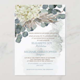 Dusty Blue Floral Eucalyptus Leave Elegant Wedding Invitation