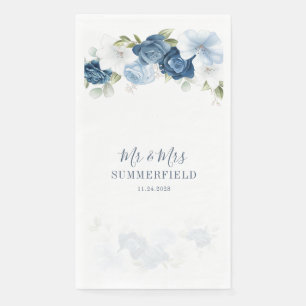 Dusty Blue Floral Eucalyptus Succulent Wedding Napkin