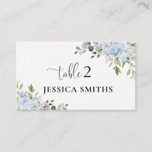 Dusty Blue Floral Eucalyptus Wedding Folded Place Card