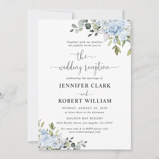 Dusty Blue Floral Eucalyptus Wedding Invitation (Front)