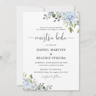 Dusty Blue Floral Eucalyptus Wedding Invitation