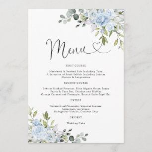 Dusty Blue Floral Eucalyptus Wedding Menu