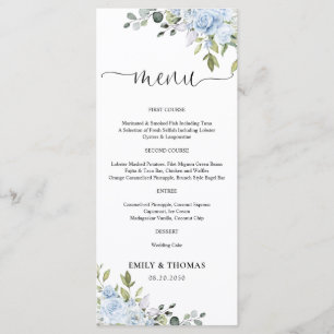 Dusty Blue Floral Eucalyptus Wedding Menu