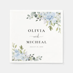 Dusty Blue Floral Eucalyptus Wedding Napkins