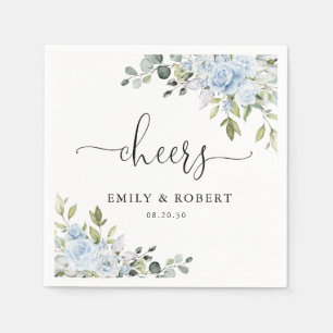 Dusty Blue Floral Eucalyptus Wedding Napkins