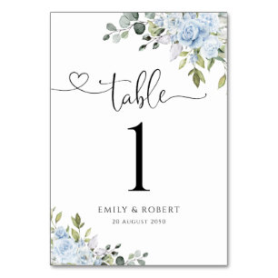 Dusty Blue Floral Eucalyptus Wedding Table Numbers