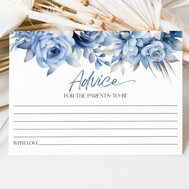Dusty Blue Floral Flower Baby Shower Advice Card (Creator Uploaded)