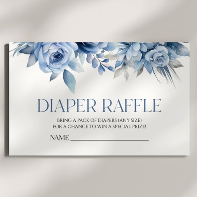 Dusty Blue Floral Flower Baby Shower Diaper Raffle Enclosure Card (Creator Uploaded)