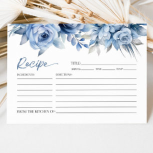 Dusty Blue Floral Flower Bridal Shower Recipe Card