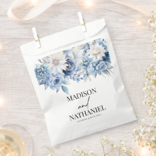 Dusty Blue Floral Flowers Botanical Wedding Favour Bag