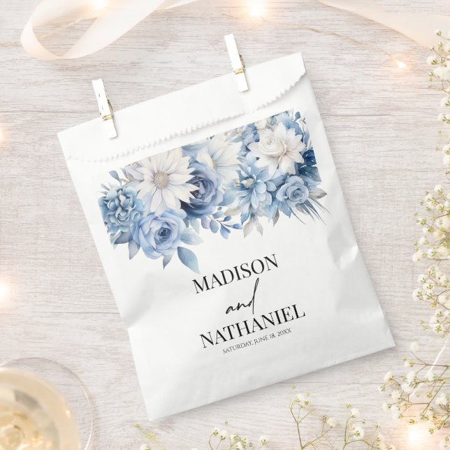 Dusty Blue Floral Flowers Botanical Wedding Favour Bag (Clipped)