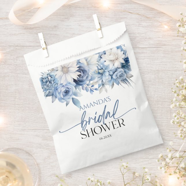Dusty Blue Floral Flowers Bridal Shower Favour Bag (Clipped)