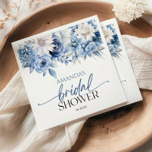Dusty Blue Floral Flowers Bridal Shower Napkin