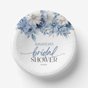 Dusty Blue Floral Flowers Bridal Shower Paper Plate