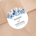 Dusty Blue Floral Flowers Garden Wedding Classic Round Sticker<br><div class="desc">These are Dusty Blue Floral Flowers Garden Wedding Party Favour Stickers!</div>