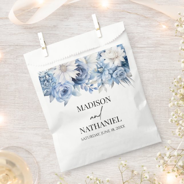 Dusty Blue Floral Flowers Garden Wedding Favour Bag (Clipped)