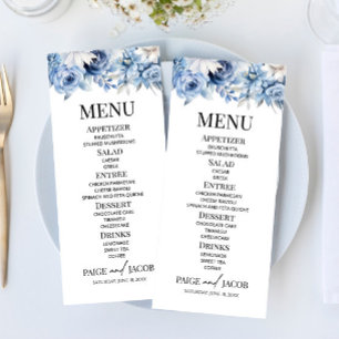 Dusty Blue Floral Flowers Garden Wedding Menu