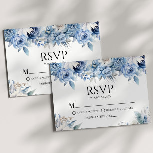 Dusty Blue Floral Flowers Garden Wedding RSVP Card
