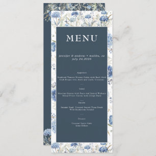 Dusty Blue Floral Flowers Wedding Menu