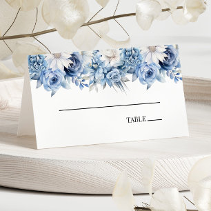 Dusty Blue Floral Flowers Wedding  Place Card