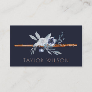 dusty blue floral flute teacher business card