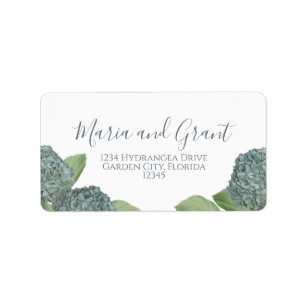 Dusty Blue Floral Foliage Hydrangea Wedding Label