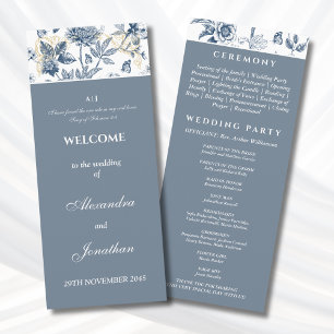 Dusty Blue Floral French Christian Wedding Program