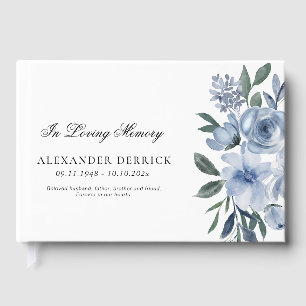 dusty blue floral funeral guest book