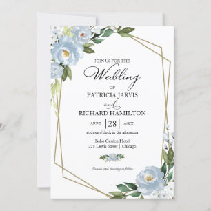 Dusty Blue Floral Geometric Wedding Invitation