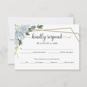 Dusty Blue Floral Geometric Wedding RSVP Card