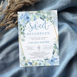 Dusty Blue Floral Gold Geometric Sweet seventeen Invitation<br><div class="desc">Dusty Blue Floral Gold Geometric Sweet seventeen invitation,  Contact me for matching items or for customisation,  Blush Roses ©</div>