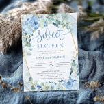 Dusty Blue Floral Gold Geometric Sweet Sixteen Invitation<br><div class="desc">Dusty Blue Floral Gold Geometric Sweet Sixteen invitation,  Contact me for matching items or for customisation,  Blush Roses ©</div>