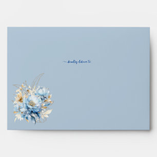 Dusty Blue Floral Gold  Watercolor Floral Envelope
