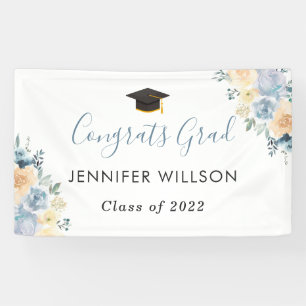 Dusty Blue Floral Graduation Party Banner