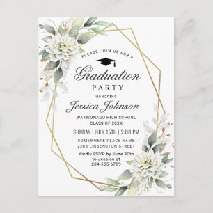 Dusty Blue Floral Graduation Party Invitation Postcard