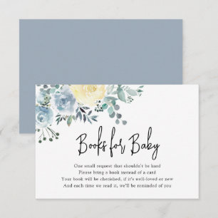 Dusty Blue Floral Greenery Boy Books for Baby Enclosure Card