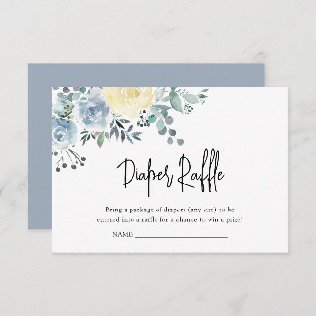 Dusty Blue Floral Greenery Boy Diaper Raffle Enclosure Card (Front/Back)