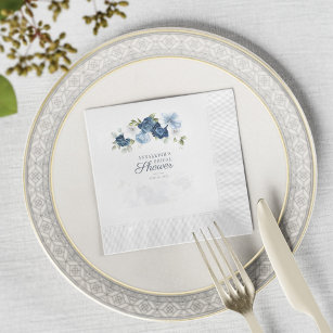 Dusty Blue Floral Greenery Bridal Shower Paper Napkin