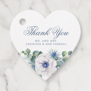 Dusty Blue Floral Greenery Love Heart Wedding Favour Tags