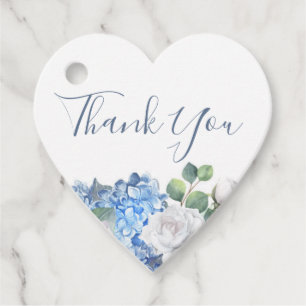 Dusty Blue Floral Greenery Love Heart Wedding Favour Tags