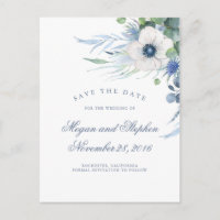 Dusty Blue Floral Greenery Modern Save the Date