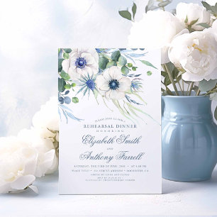Dusty Blue Floral Greenery Rehearsal Dinner Invitation