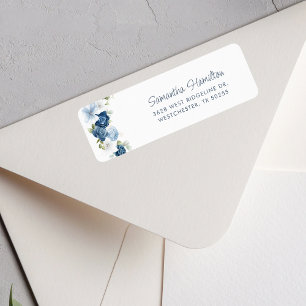 Dusty Blue Floral Greenery Return Address Label