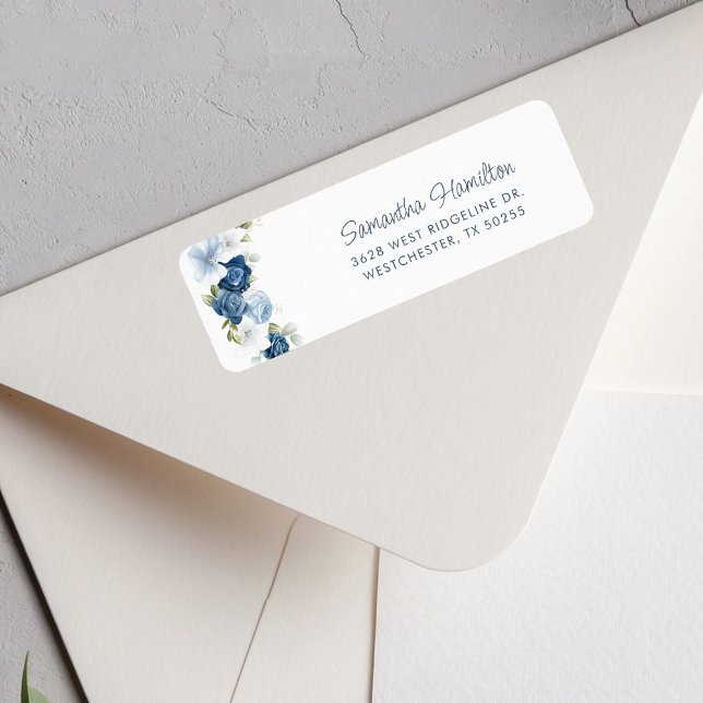 Dusty Blue Floral Greenery Return Address Label (Dusty Blue Floral Greenery Return Address Label)