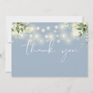 Dusty Blue Floral Greenery String Lights Photo Thank You Card