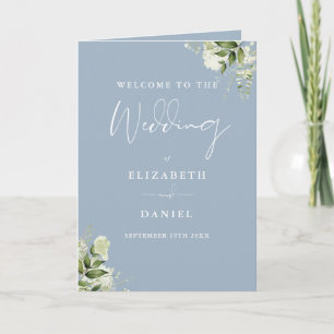 Dusty Blue Floral Greenery Wedding Program