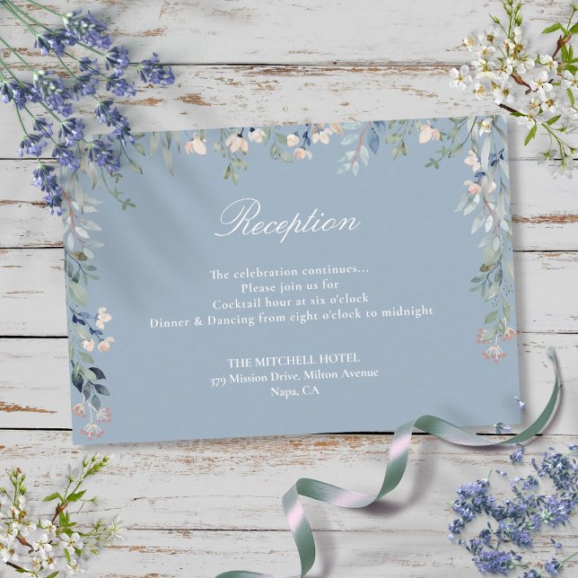 Dusty Blue Floral Greenery Wedding Reception Enclosure Card (Dusty Blue Floral Greenery Wedding Reception Enclosure Card)