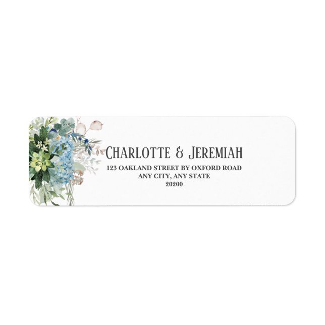 Dusty Blue Floral Greenery Wedding Return Address Label (Front)